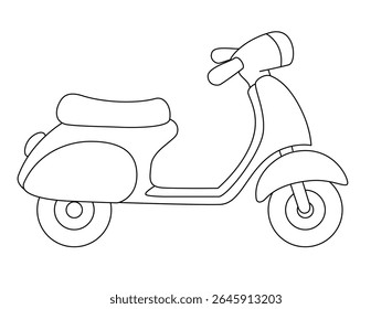 Vintage scooter, vehicle - vector linear picture for coloring. Outline. Scooter, motorcycle for coloring