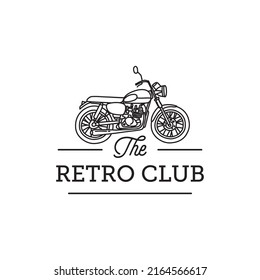 vintage scrambler motorcyle logo design. retro motorcycle club badge in doodle line art drawing style illustration. classic bike label design badge vector. custom garage motor club emblem