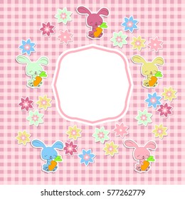 Vintage scrap booking template for kid party, invitation, greeting, baby boy, girl shower card, Happy birthday label, postcard frame, child album. Vector.