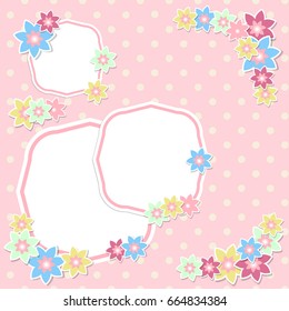Vintage scrap booking template for kid party, invitation, greeting, baby boy, girl shower card, Happy birthday label, postcard frame, child album. Vector.