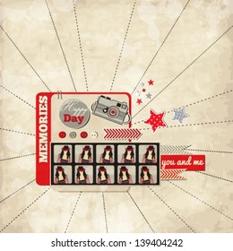 Vintage scrap template for your memories with photo frame