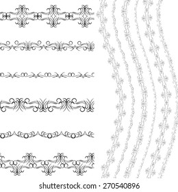 Vintage scrapbook design patterns, black on white background. template for your design.  Seamless pattern for frames and borders. Used pattern brushes included. Vector