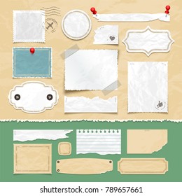 Vintage scrapbooking vector elements. Old scrap papers, photo frames, and labels. Illustration of scrapbook and paper card vintage - Shutterstock ID 789657661