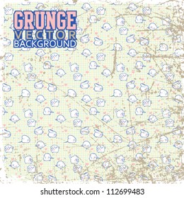Vintage scratched background with cartoon animals