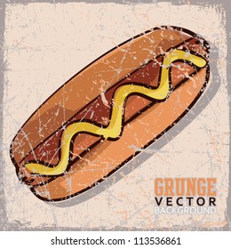 Vintage scratched background with cartoon hotdog.