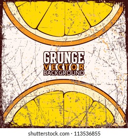 Vintage scratched background with cartoon orange.