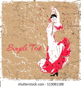 Vintage scratched background with flamenco dancer