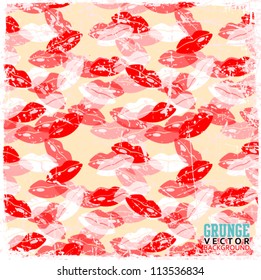 Vintage scratched background with lips.