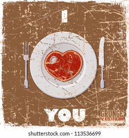 Vintage scratched background with steak-heart.