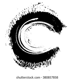 vintage scratched black ink semicircle background, grunge splash, vector paint brush, latter c