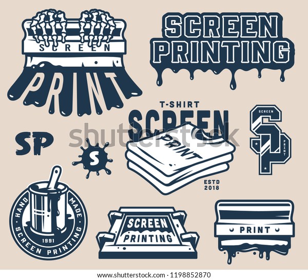 Vintage Screen Printing Concept Squeegees Shirts Stock Vector (Royalty