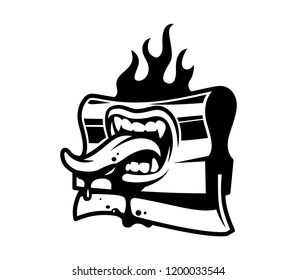 Vintage screen printing squeegee template with open mouth and sticking out tongue isolated vector illustration