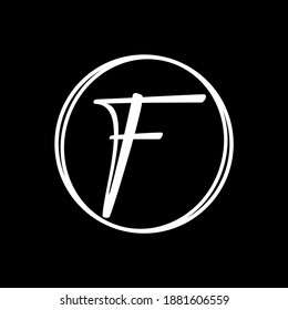 Letra F de guión antiguo en la plantilla de logotipo de vector circular