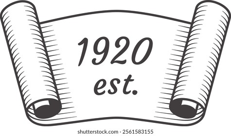 Vintage scroll banner design celebrating 100 years of establishment, featuring the year 1920 and the abbreviation est. For a classic and timeless look