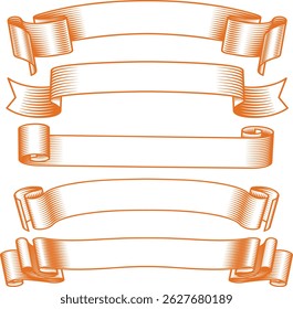Vintage Scroll Banner Set – Engraved Ribbon Design for Retro Labels and Certificates