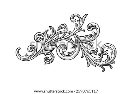 Vintage scroll Baroque Victorian frame border Filigree floral ornament engraving vector illustration. Arabesque Flourish pattern oriental decorative design