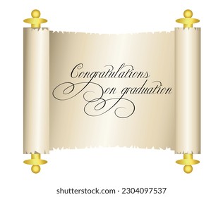 
Vintage scroll with congratulations. The inscription is made in an elegant font with monograms. Congratulations on graduation.