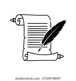 Vintage scroll with feather quill pen vector illustration
