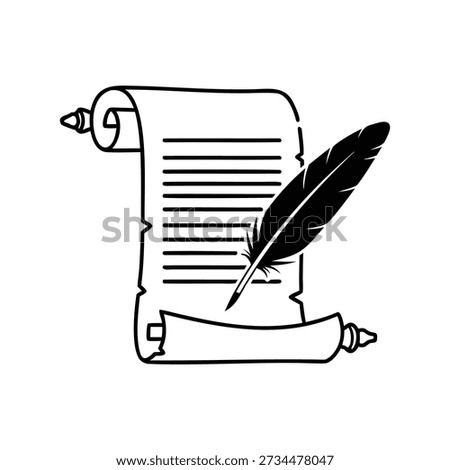 Vintage scroll with feather quill pen vector illustration
