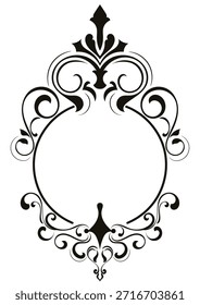 Vintage scroll frame graphic element for print, brand decoration.