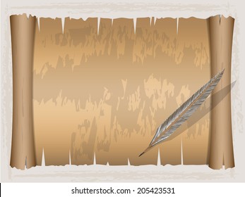 Vintage scroll paper and Quill pen ,Vector illustration