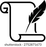 Vintage Scroll and Quill Pen Icon for Historical Documents, Writing, and Legal Concepts