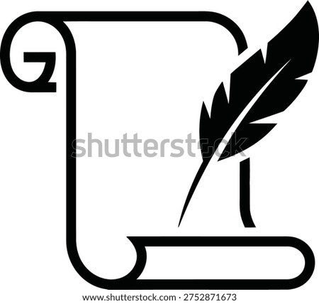 Vintage Scroll and Quill Pen Icon for Historical Documents, Writing, and Legal Concepts