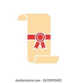 A vintage scroll with a red ribbon and seal, symbolizing a formal document or certificate. It represents official recognition, history, or legal agreements.