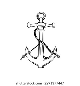 Vintage sea anchor Hand drawn vector, line art anchor, 
