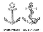 Vintage sea anchor with a rope. Hand drawn vector