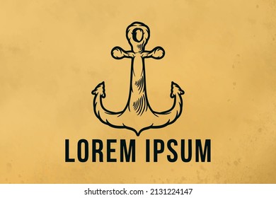 Vintage sea anchor with a rope. Hand drawn vector