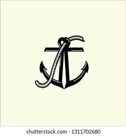 Vintage sea anchor with a rope, isolated on white background with grunge texture.Hand drawn in a graphic style - Vector 