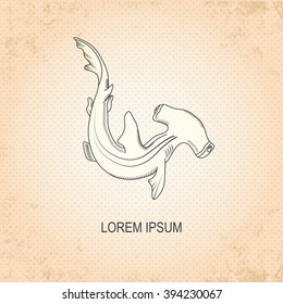 Vintage sea background. Hand drawn sketch seafood vector illustration of  fish hammer.