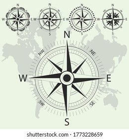 Vintage sea compass. Retro nautical compass. Maritime navigation and cartography symbol. Vector illustration