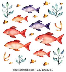 a vintage sea corals and fish frame watercolor border wallpaper