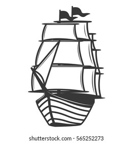 Vintage sea ship isolated on white background. Design elements for logo, label, emblem, sign, brand mark. Vector illustration