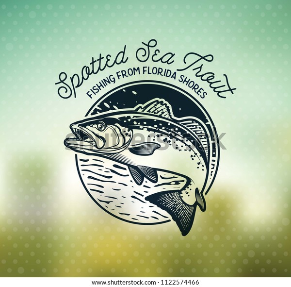 Vintage Sea Trout Fishing Emblems, Labels\
and Design Elements. Vector\
Illustration.