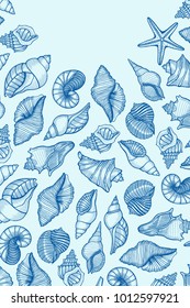 Vintage seafood frame vector illustration. Hand drawn Seashell with ink. Engraved style image