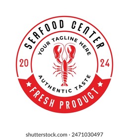 Vintage seafood logo design vector isolated. Seafood ornament logo vector design element isolated in white background. Seafood logo ornament with red colour