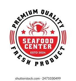 Vintage seafood logo design vector isolated. Seafood ornament logo vector design element isolated in white background. Seafood logo ornament with red colour