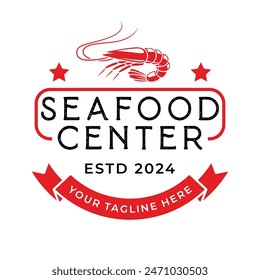 Vintage seafood logo design vector isolated. Seafood ornament logo vector design element isolated in white background. Seafood logo ornament with red colour