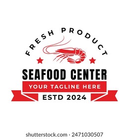 Vintage seafood logo design vector isolated. Seafood ornament logo vector design element isolated in white background. Seafood logo ornament with red colour