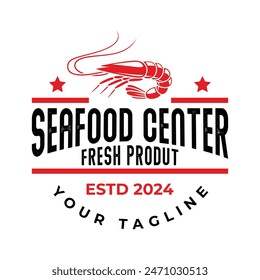 Vintage seafood logo design vector isolated. Seafood ornament logo vector design element isolated in white background. Seafood logo ornament with red colour