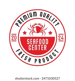 Vintage seafood logo design vector isolated. Seafood ornament logo vector design element isolated in white background. Seafood logo ornament with red colour