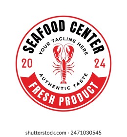 Vintage seafood logo design vector isolated. Seafood ornament logo vector design element isolated in white background. Seafood logo ornament with red colour
