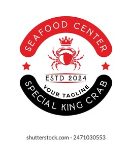 Vintage seafood logo design vector isolated. Seafood ornament logo vector design element isolated in white background. Seafood logo ornament with red colour