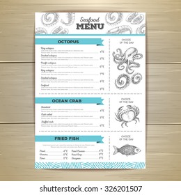 Vintage Seafood Menu Design. 