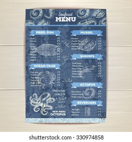 Vintage Seafood Menu Design. 