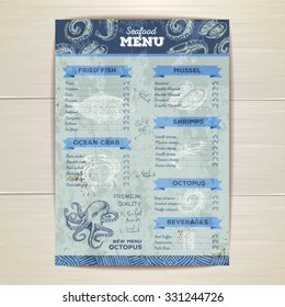 Vintage seafood menu design. 