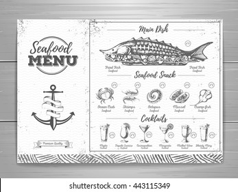 Vintage seafood menu design. 